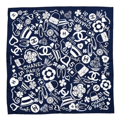 Chanel Silk CC Scarf Navy Ivory 1 of 3