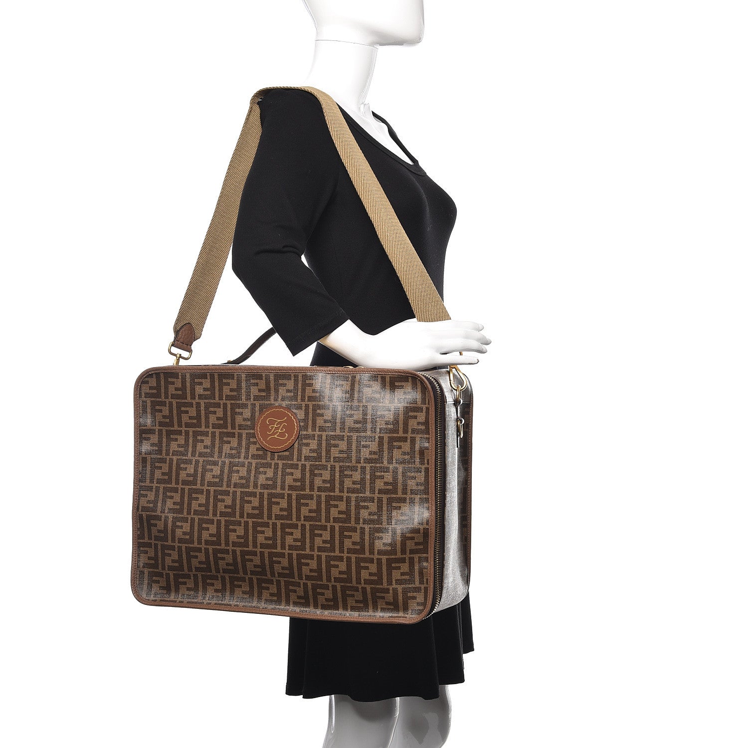 Fendi Glazed Fabric FF 1974 Karligraphy Large Travel Bag Tobacco 2 of 13