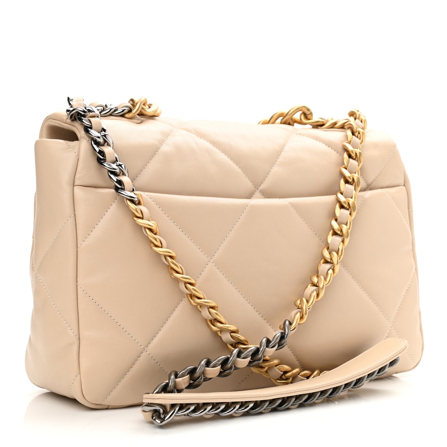 Lambskin Quilted Large Chanel 19 Flap Beige
