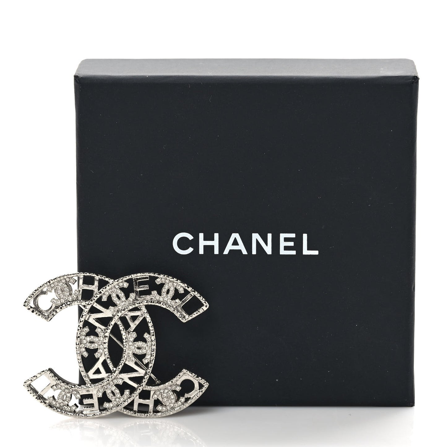 Crystal Coco CC Logo Brooch Silver