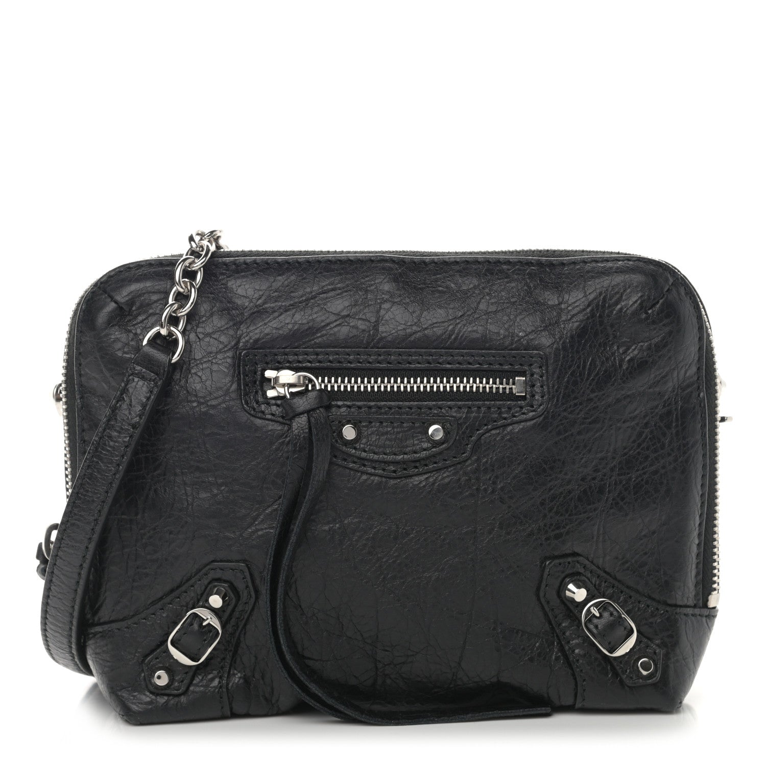 Balenciaga Agneau Classic Silver Hardware Pouch With A Chain Crossbody Black 1 of 11