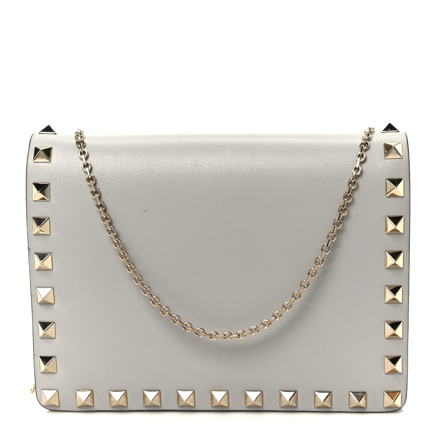 Valentino Garavani Calfskin Rockstud Wallet On Chain Pastel Grey 1 of 11