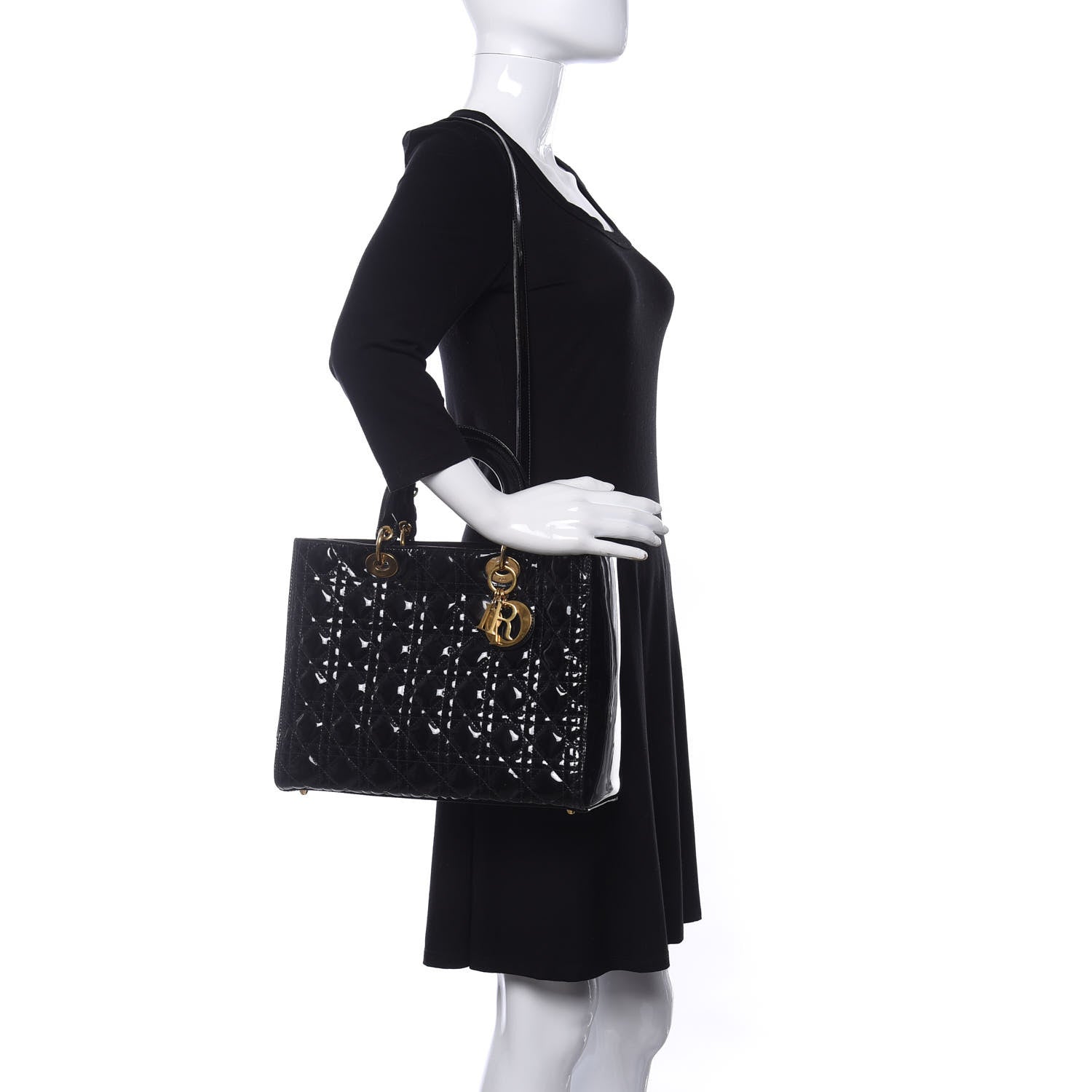 Christian Dior Patent Cannage Large Lady Dior Black 2 of 9