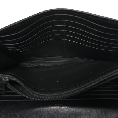 Saint Laurent Grain De Poudre Matelasse Chevron Monogram Monochrome Chain Wallet Black 6 of 11