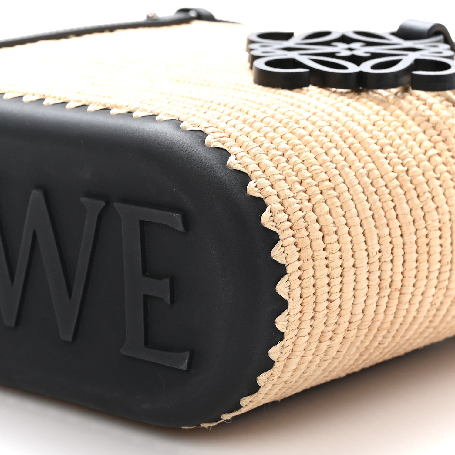 Loewe X PAULA'S IBIZA Raffia Calfskin Small Square Basket Tote Bag Natural Black 9 of 9