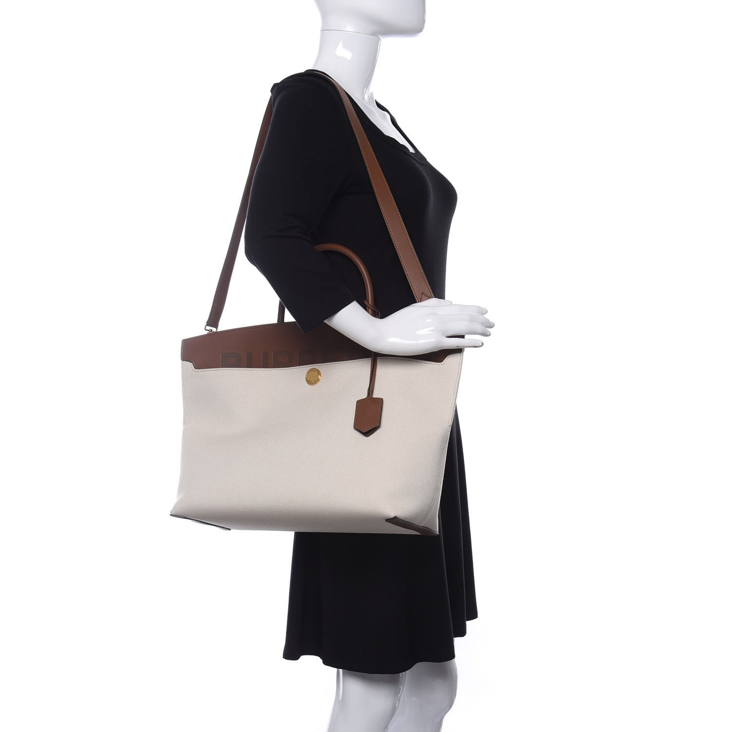 Calfskin Canvas Medium Society Tote Natural Malt Brown