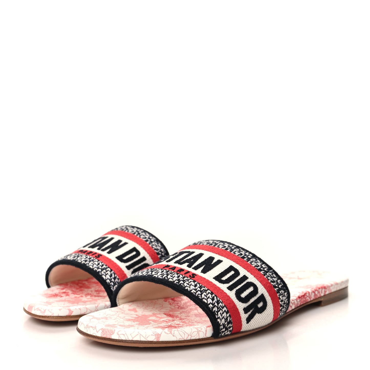 Canvas Embroidered Dioramour Dway Mules Slide Sandals 36 Red