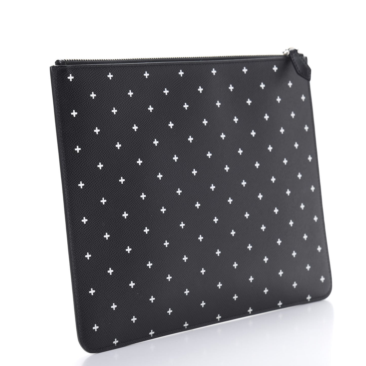 Grained Calfskin Cross Print Zip Pouch Black