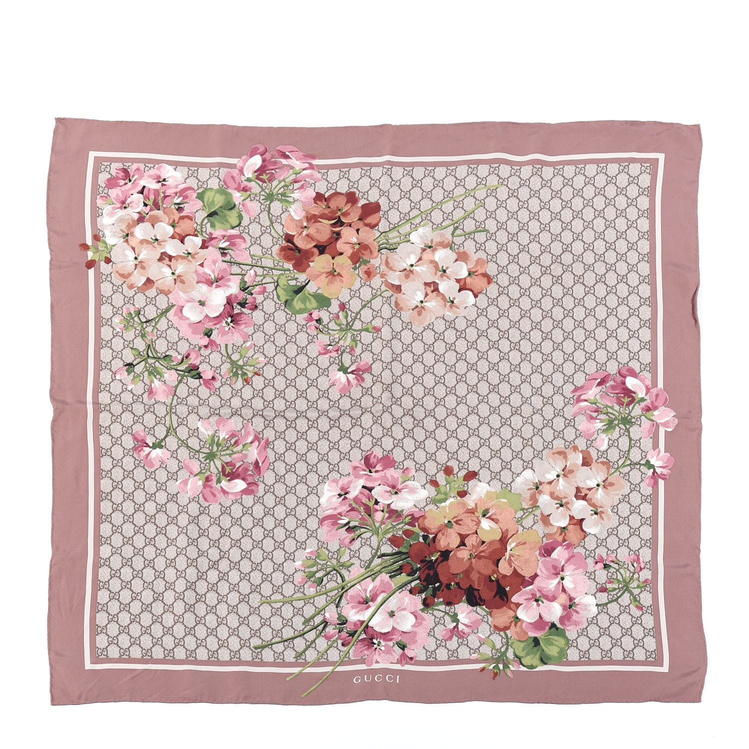 Gucci Silk Twill Monogram Folert Square Scarf Mauve Light Brown 1 of 3