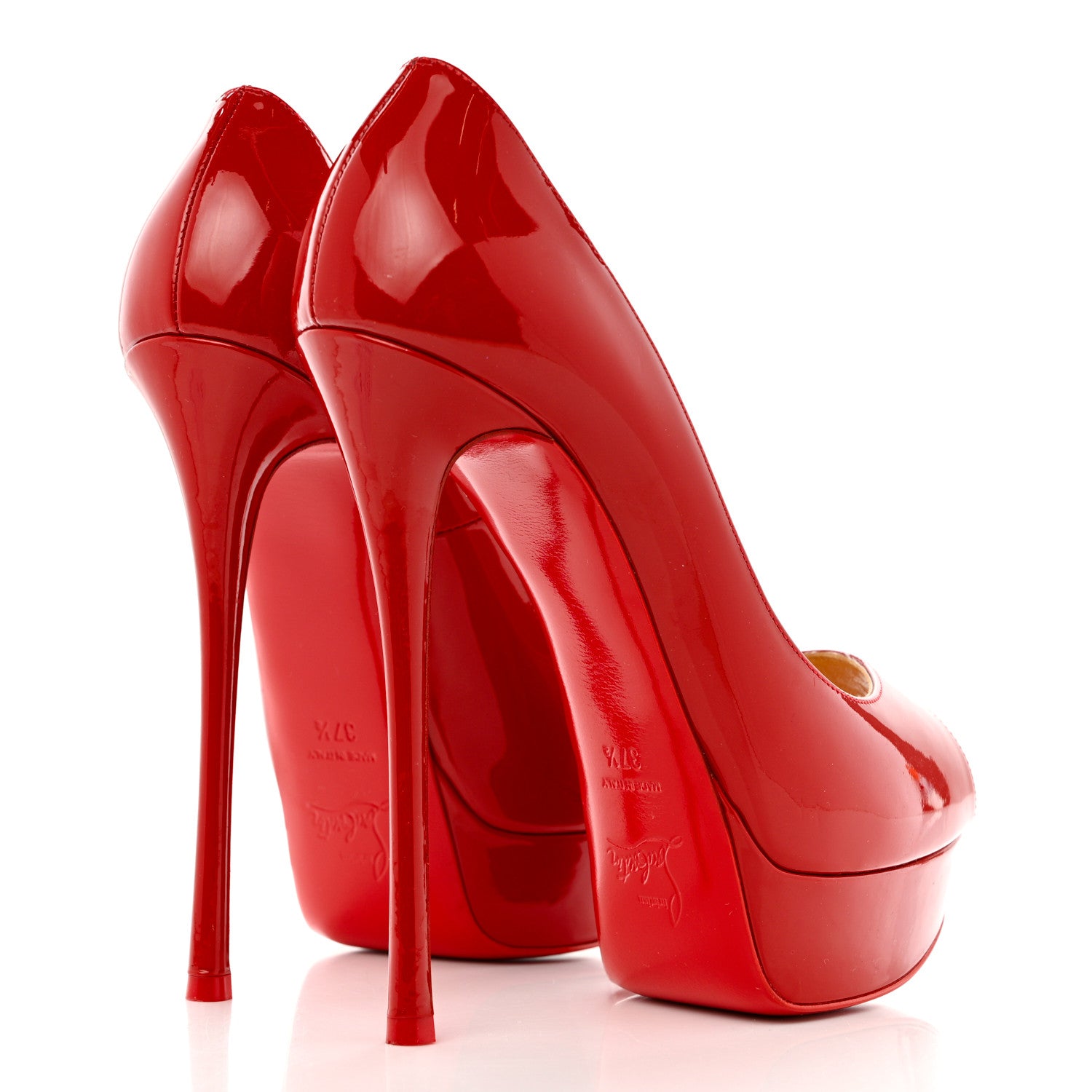 Christian Louboutin Patent Loubitag Fetish Peep 150 Pumps 37.5 Red