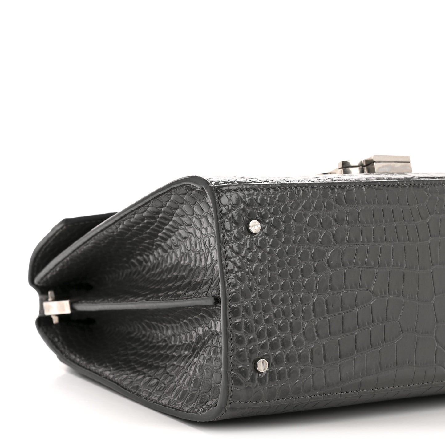 Calfskin Crocodile Embossed Medium Classic Monogram Cassandra Top Handle Fog