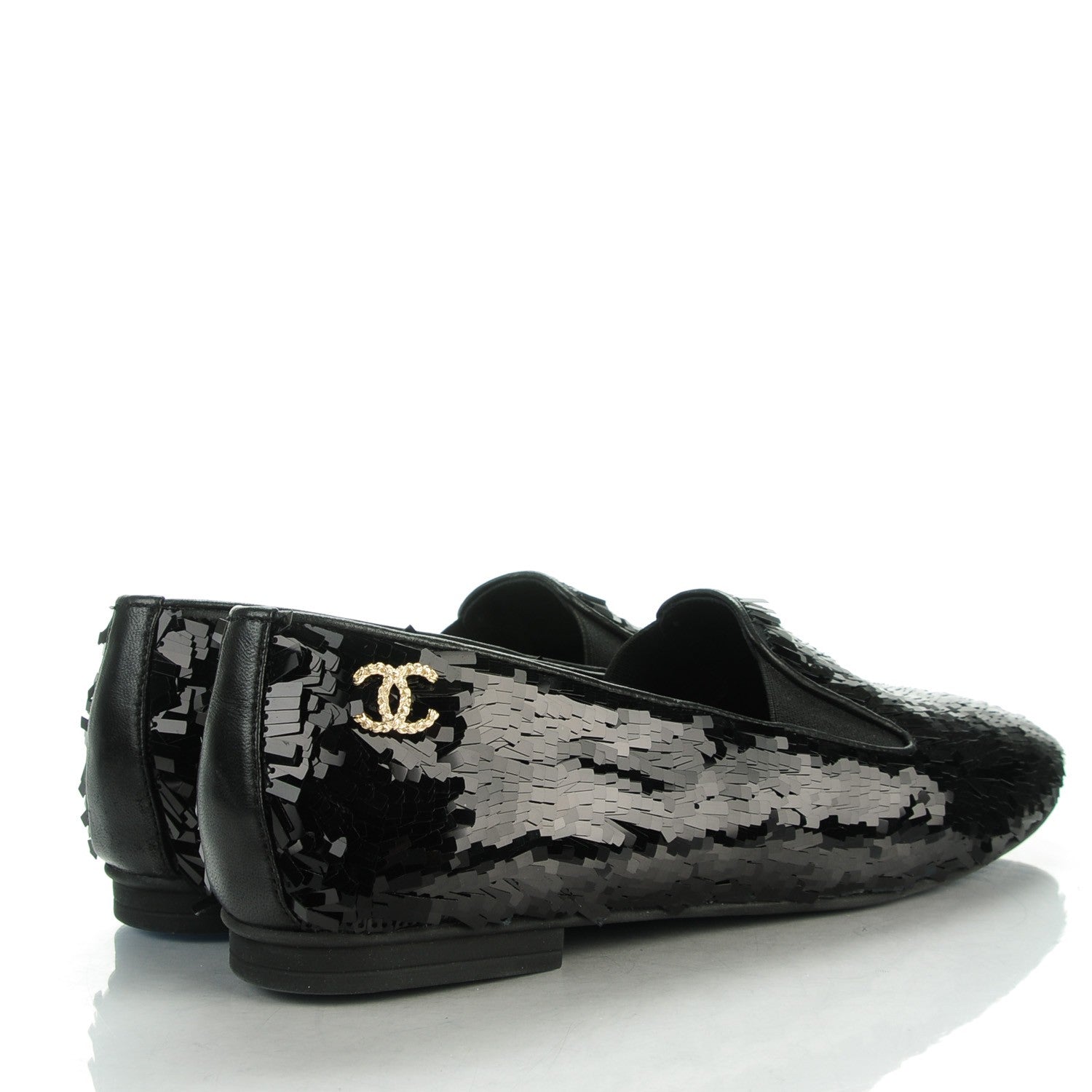 Chanel Sequin CC Loafers 38.5 Black 4 of 9