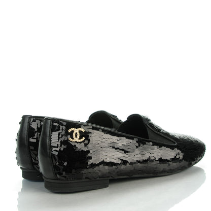 Chanel Sequin CC Loafers 38.5 Black 4 of 9