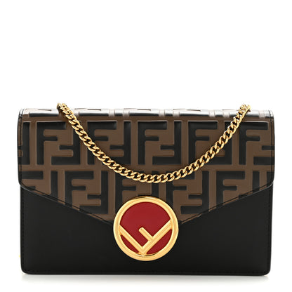 Fendi Vitello Cruise F is Fendi Bi-Color FF 1974 Embossed Medium Envelope Wallet On Chain Black Maya 1 of 15