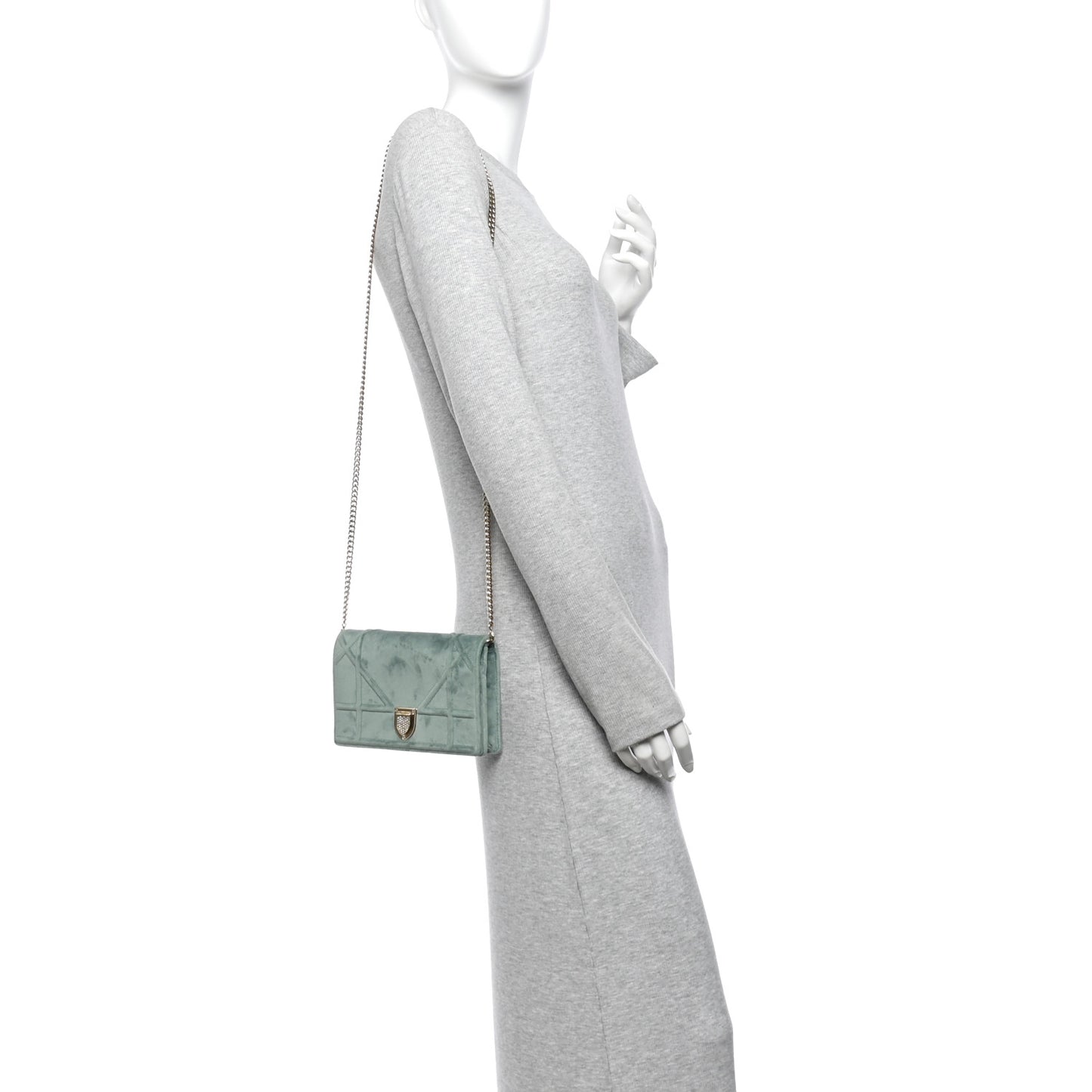 Velvet Diorama Wallet On Chain Pouch Water Blue