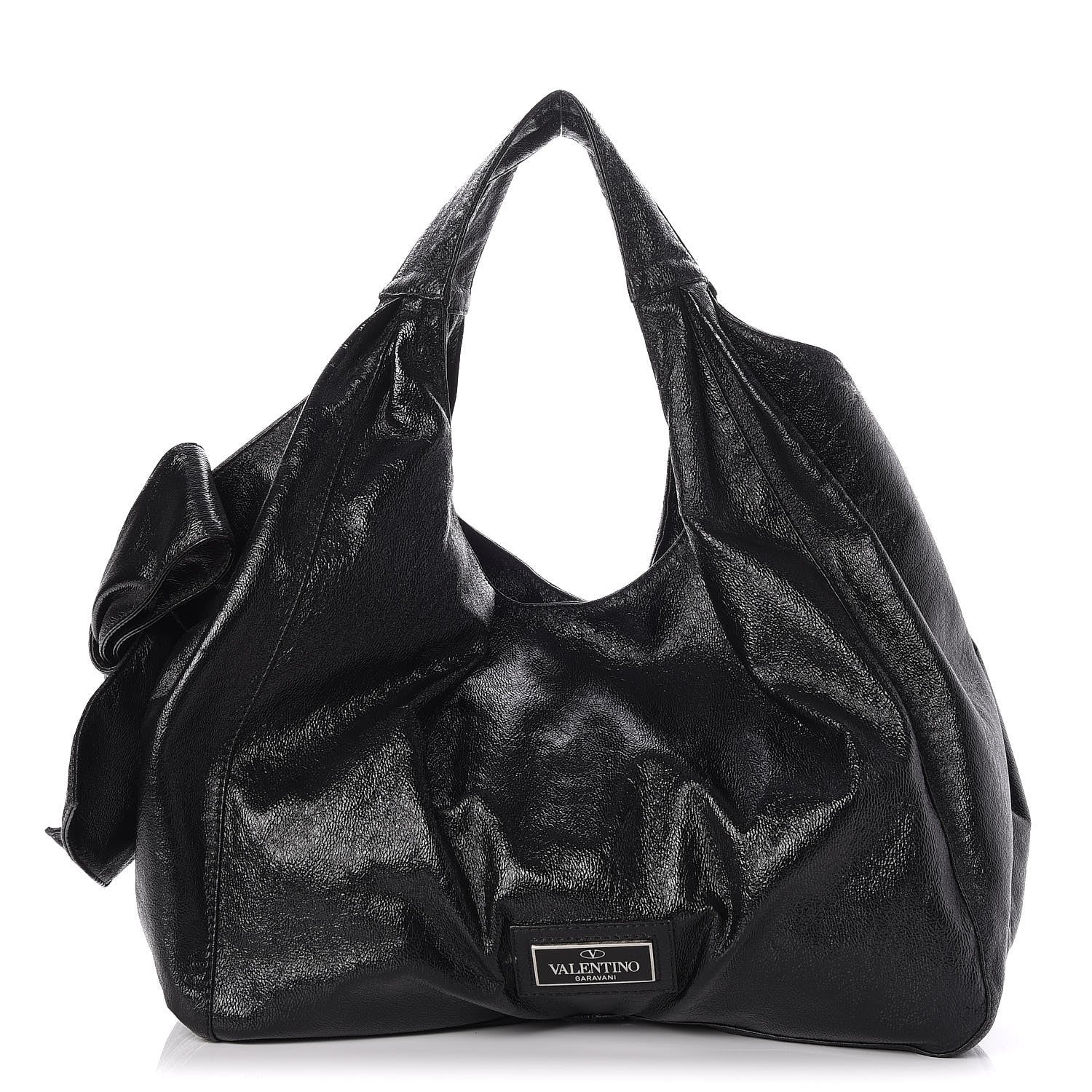 Valentino Garavani Crinkled Canvas Nuage Bow Hobo Black 1 of 7