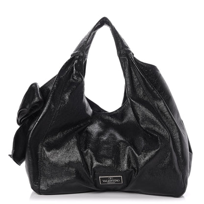 Valentino Garavani Crinkled Canvas Nuage Bow Hobo Black 1 of 7