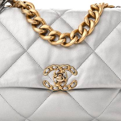 Chanel Metallic Quilted Large 19 Flap Silver 8 of 10