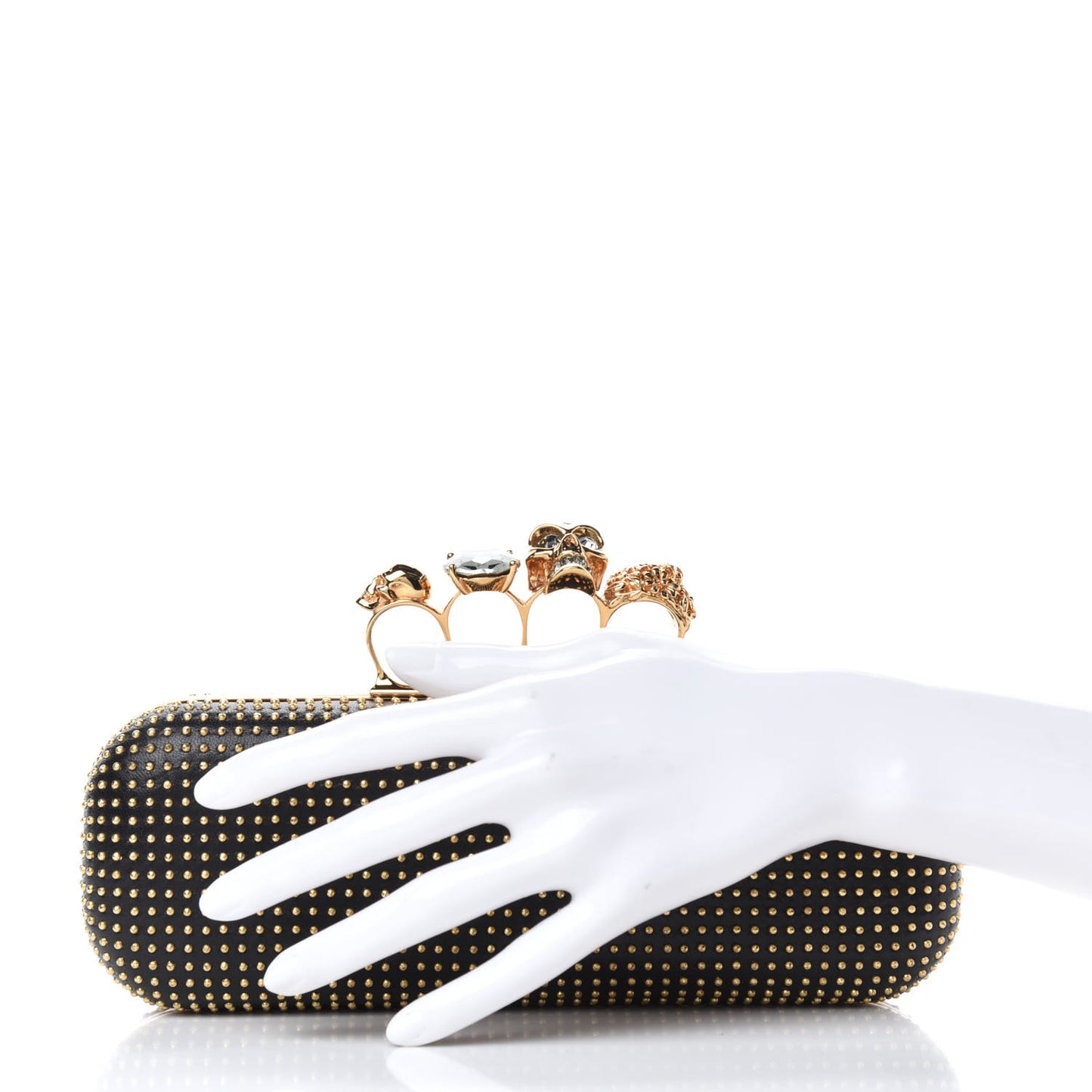Suede Studded Skull Knuckle Box Clutch Black