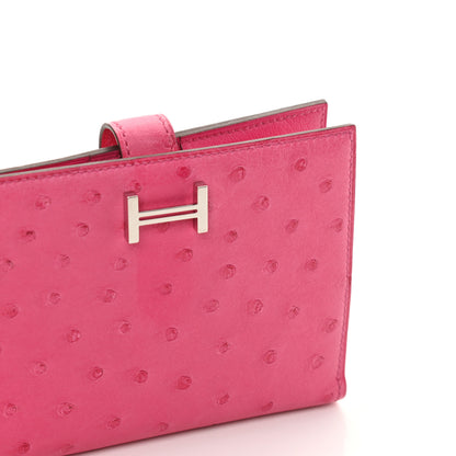 Hermes Ostrich Bearn Compact Wallet Rose Tyrien 8 of 9