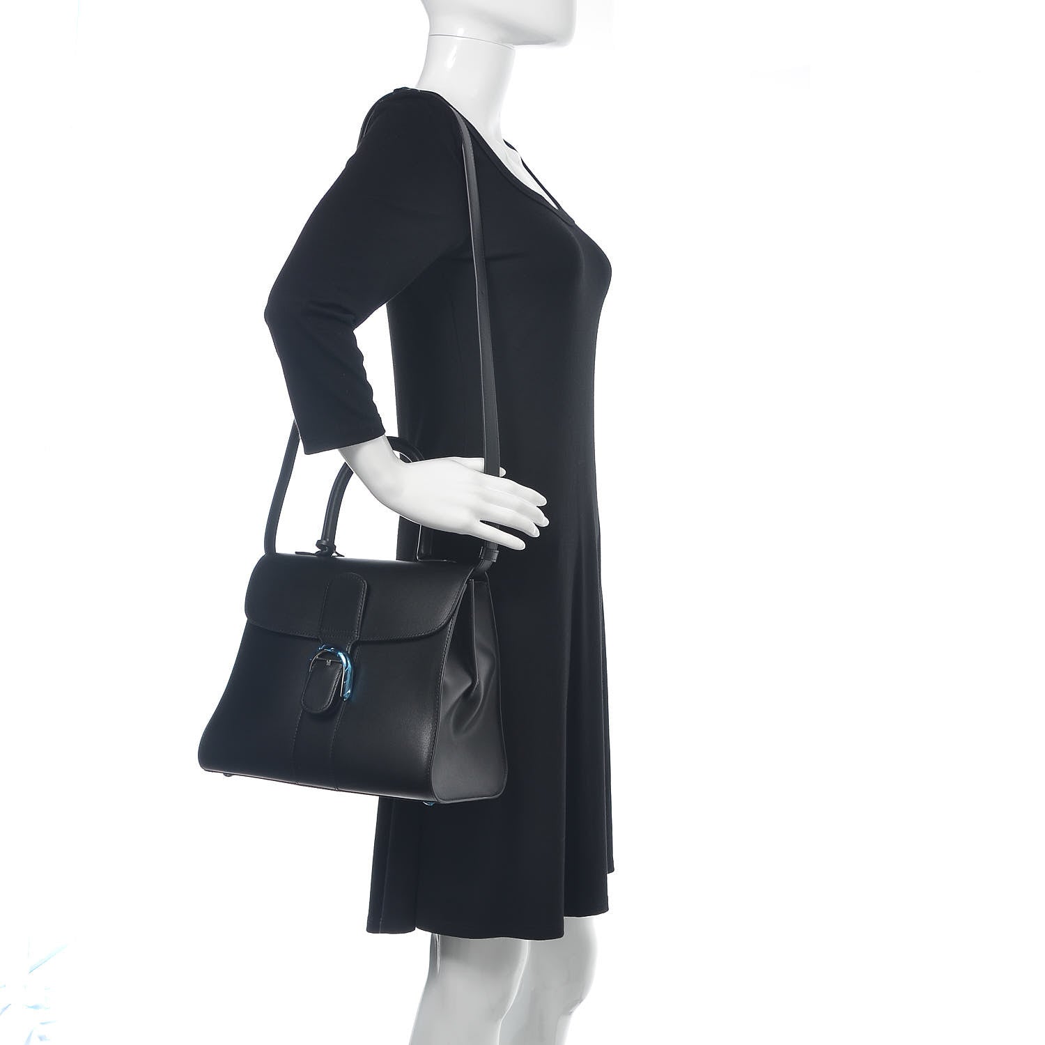 Delvaux Box Calfskin MM Brillant Pocket Satchel Black Red 2 of 10