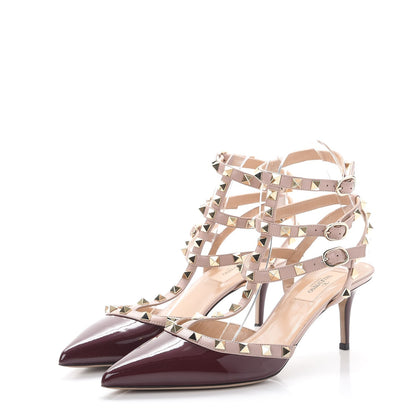 Valentino Garavani Patent Rockstud Ankle Strap Low Heel Pumps 39 Rubin Poudre 3 of 8
