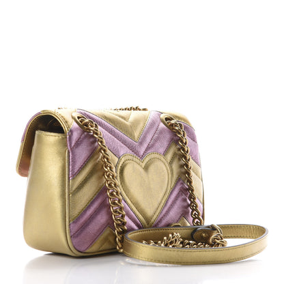 Gucci Metallic Calfskin Matelasse Mini GG Marmont Shoulder Bag Gold Pink 3 of 9