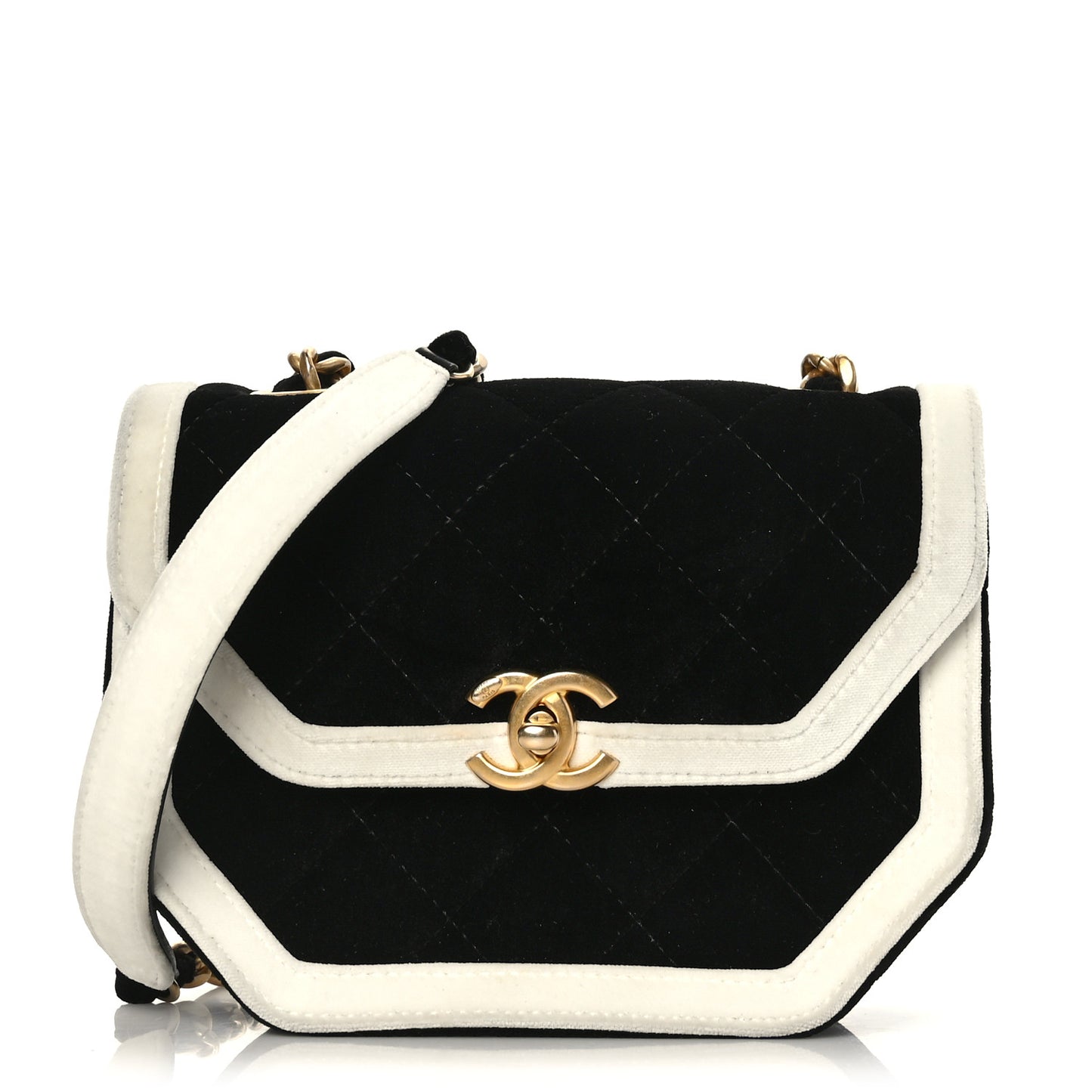 Velvet Quilted Mini Place Vendome Flap Black White