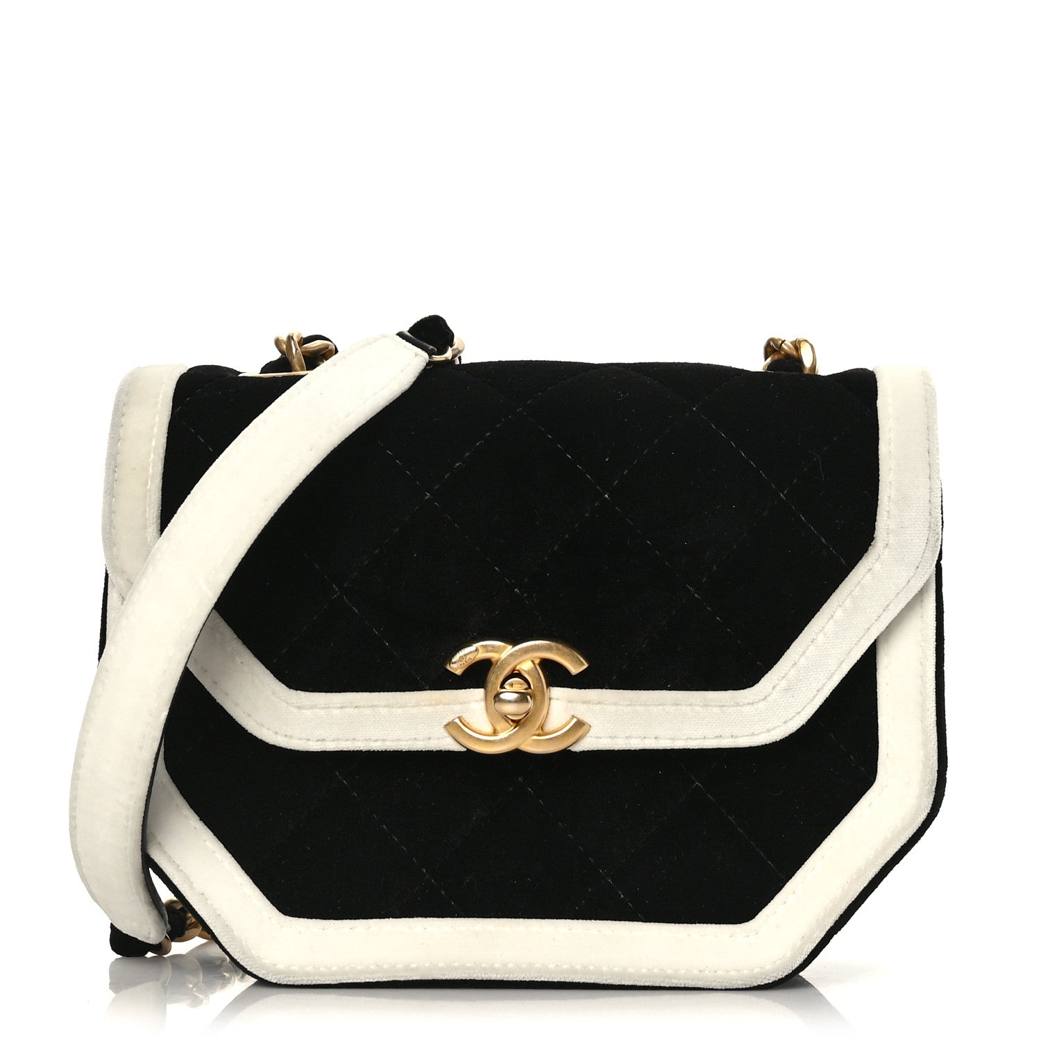 Chanel Velvet Quilted Mini Place Vendome Flap Black White 1 of 10