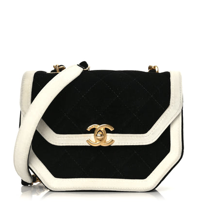 Chanel Velvet Quilted Mini Place Vendome Flap Black White 1 of 10