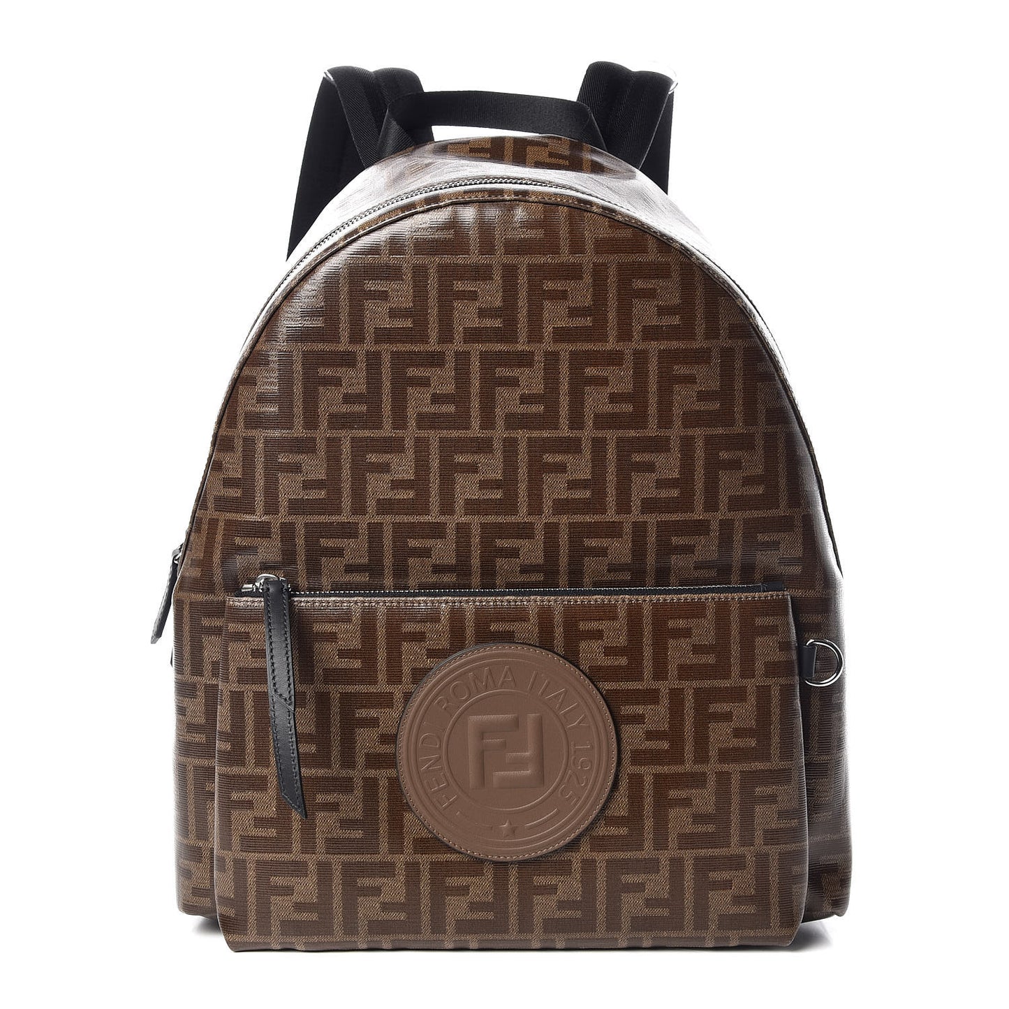 Glazed Fabric Vitello Century FF 1974 Stamp Patch Pouch Pocket Backpack Mogano Panna Black