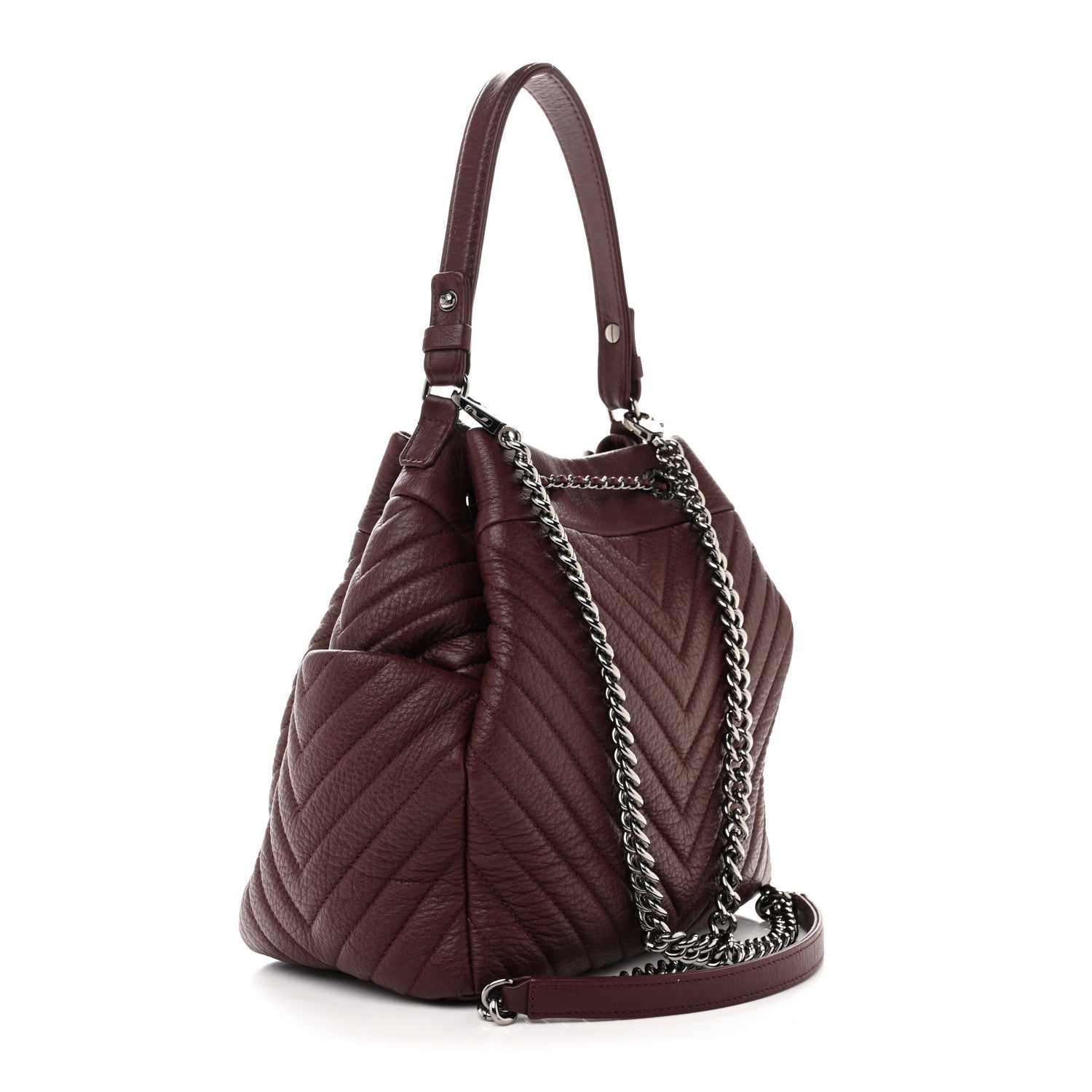 Chanel Deerskin Chevron Medium CC Chain Bucket Drawstring Bag Burgundy 3 of 12