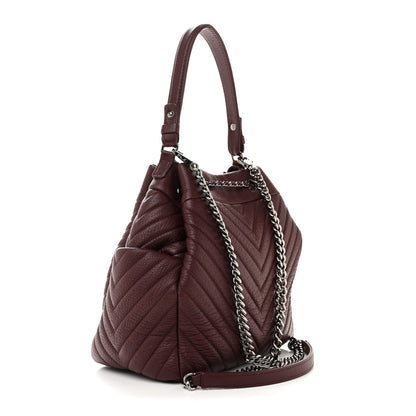 Chanel Deerskin Chevron Medium CC Chain Bucket Drawstring Bag Burgundy 3 of 12