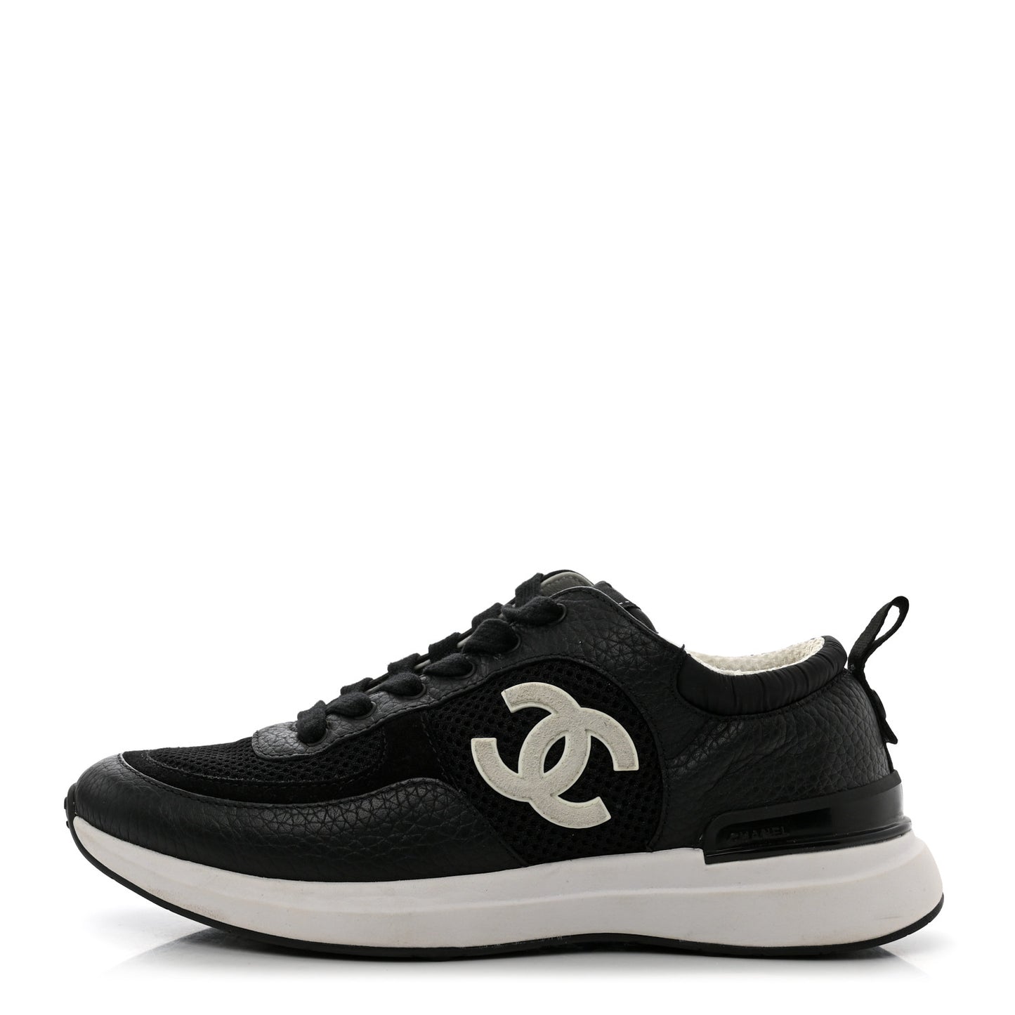 Calfskin Mesh Lycra Suede Womens Logo Sneakers 36 Black