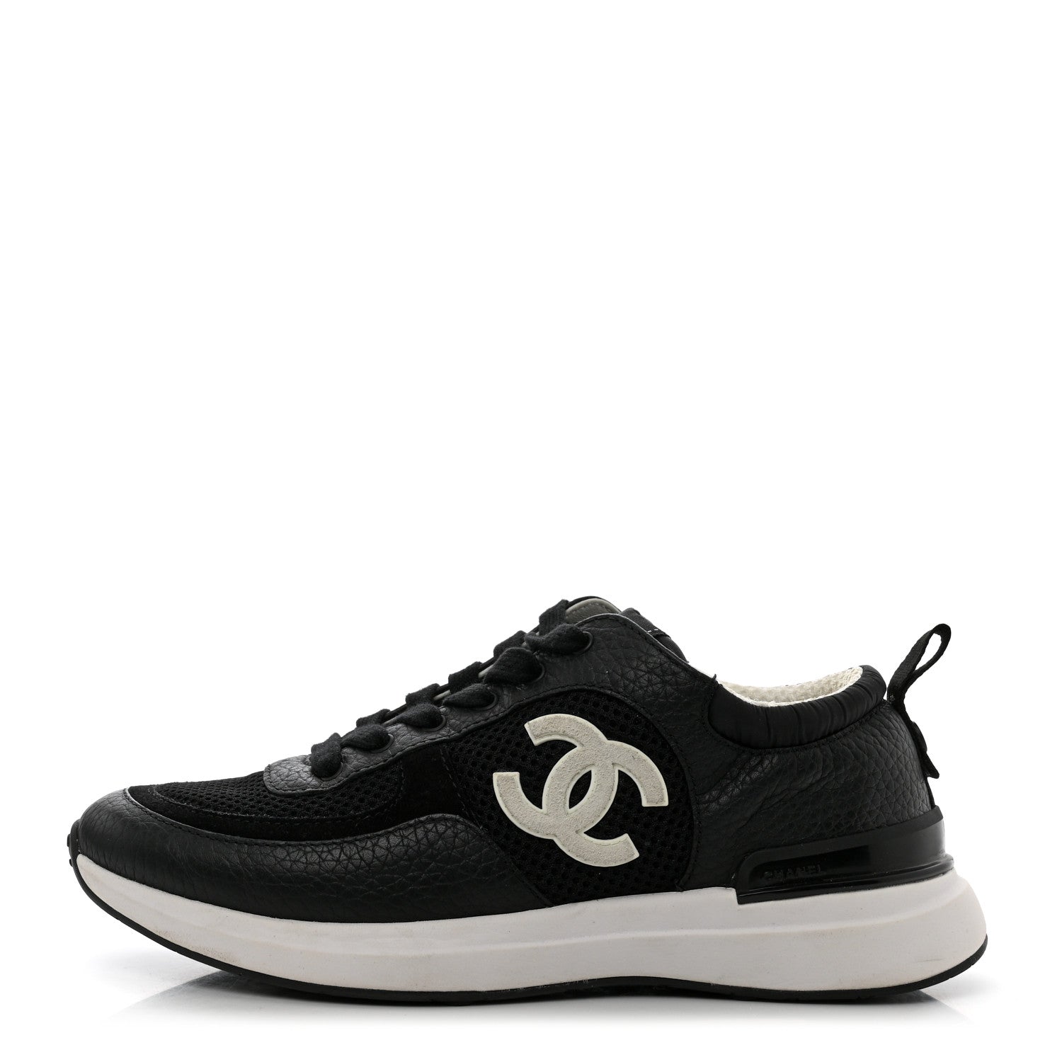 Chanel Calfskin Mesh Lycra Suede Womens Logo Sneakers 36 Black 1 of 8