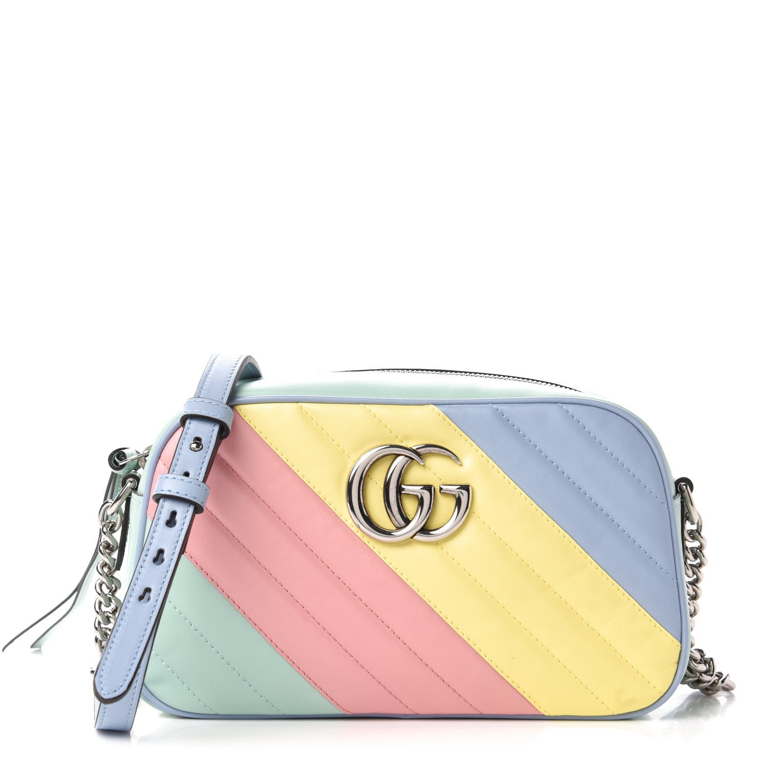 Gucci Calfskin Matelasse Diagonal Small GG Marmont Chain Shoulder Bag Multicolor Pastel 1 of 10