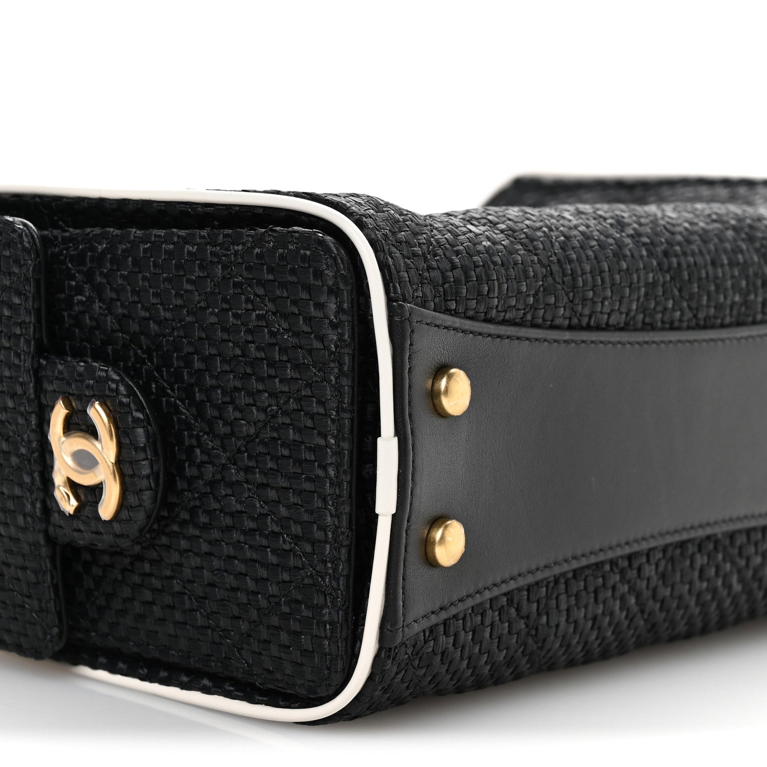 Chanel Braided Raffia Calfskin Quilted Mini Chanel 25 Handbag Black White 9 of 11