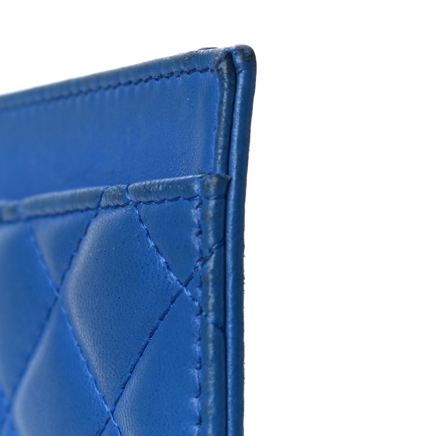 Lambskin Quilted Card Holder Wallet Blue