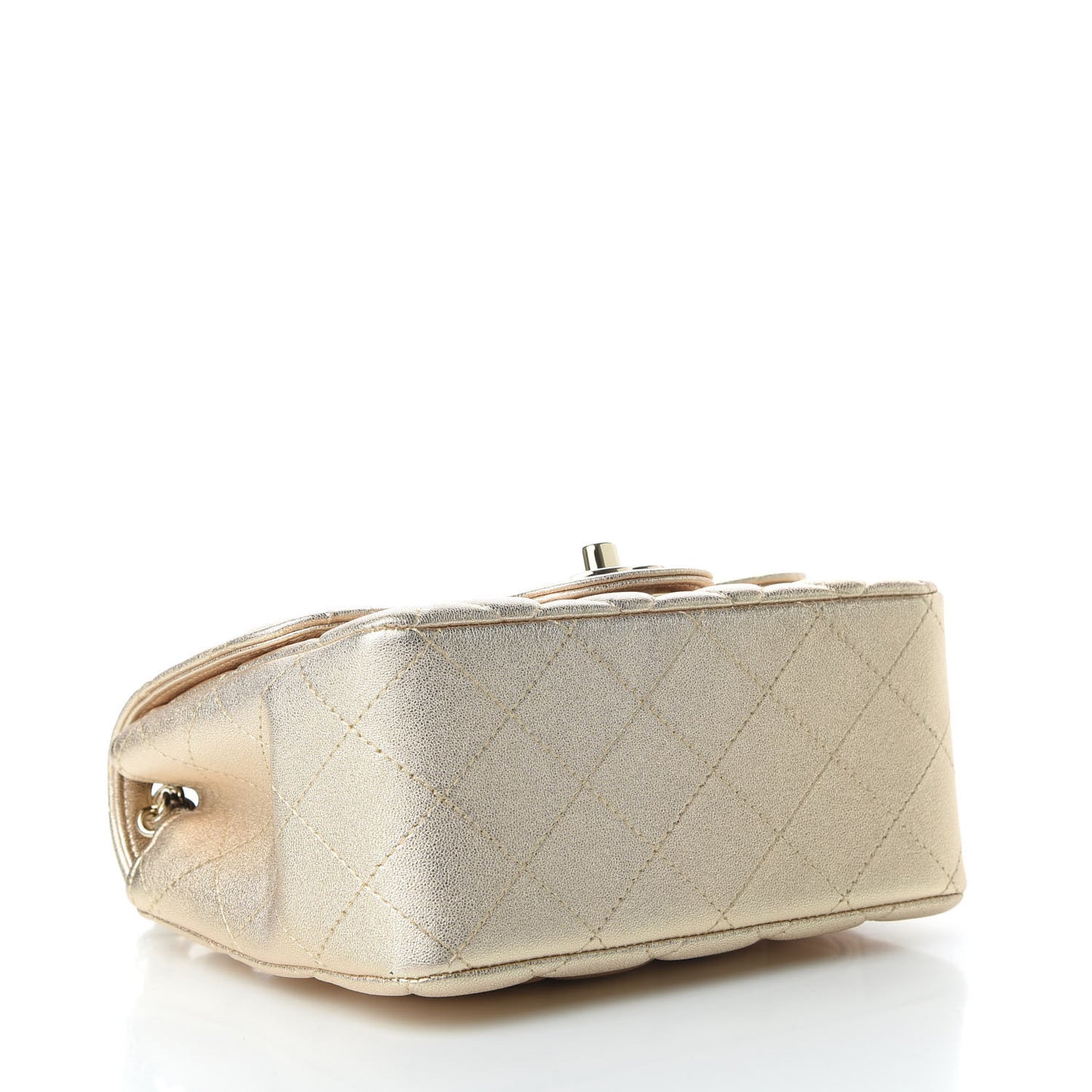 Metallic Lambskin Quilted Mini Square Flap Gold