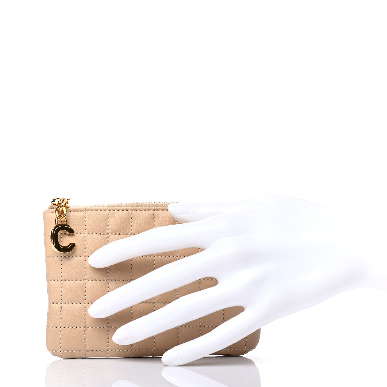 Celine Calfskin Quilted C Charm Coin Card Pouch Nude 2 of 8
