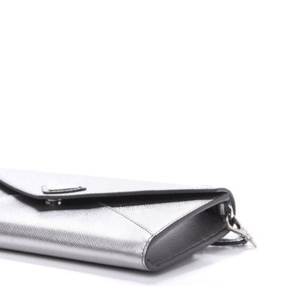 Prada Saffiano Triangle Wristlet Crossbody Wallet Cromo 8 of 10