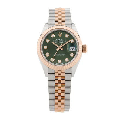 Rolex Stainless Steel 18K Everose Gold Diamond 28mm Oyster Perpetual Datejust Watch Green 279171 1 of 5