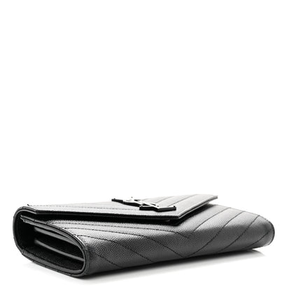 Saint Laurent Grain De Poudre Matelasse Chevron Monogram Flap Wallet Black 4 of 8