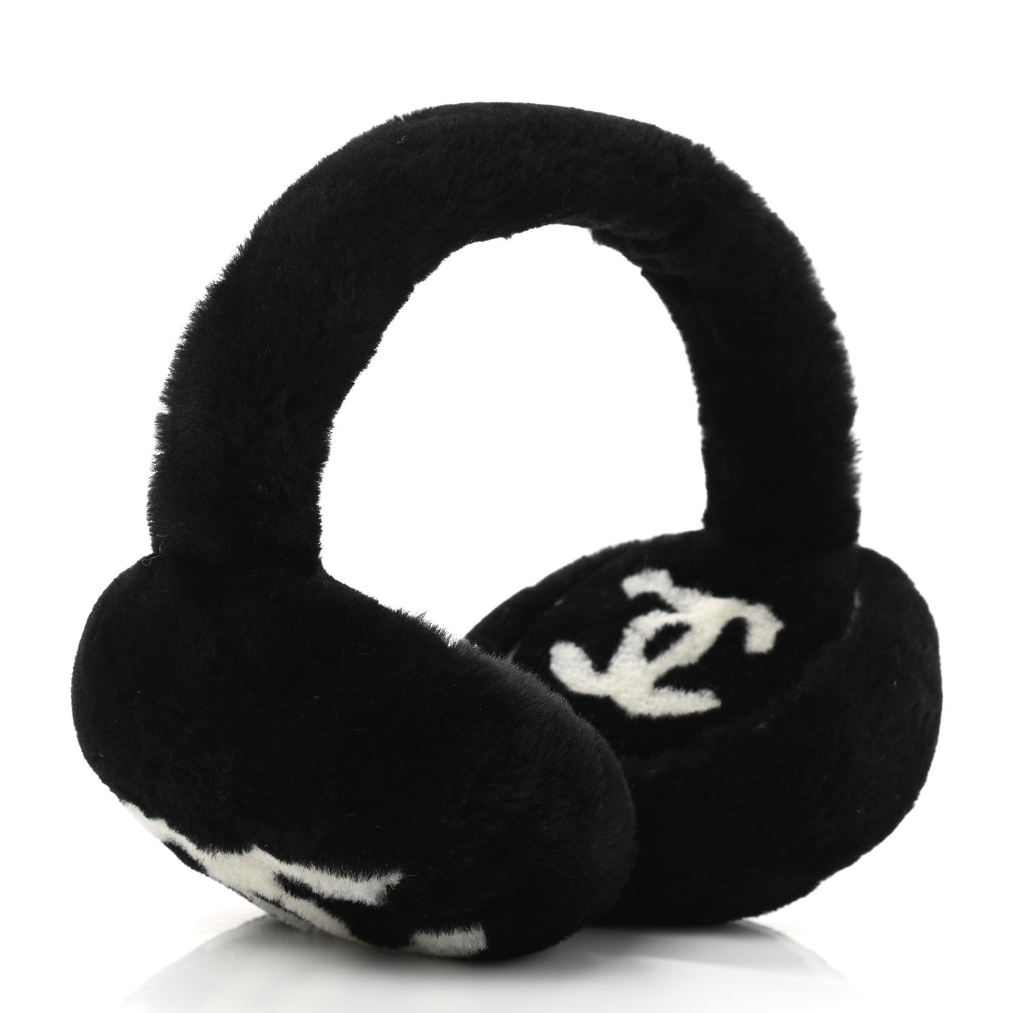 Shearling CC Ear Muffs Black White