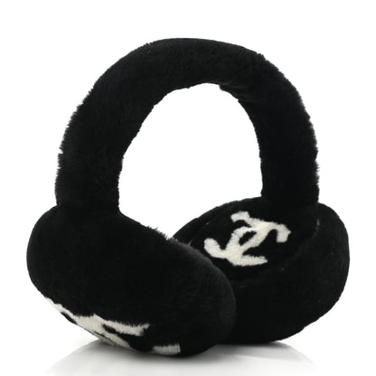 Chanel Shearling CC Ear Muffs Black White 3 of 6