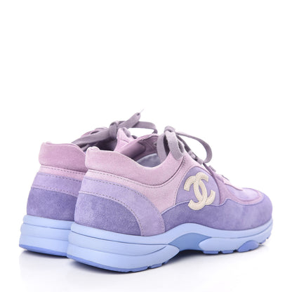 Chanel Nylon Calfskin Suede CC Womens Sneakers 37 Purple 4 of 9