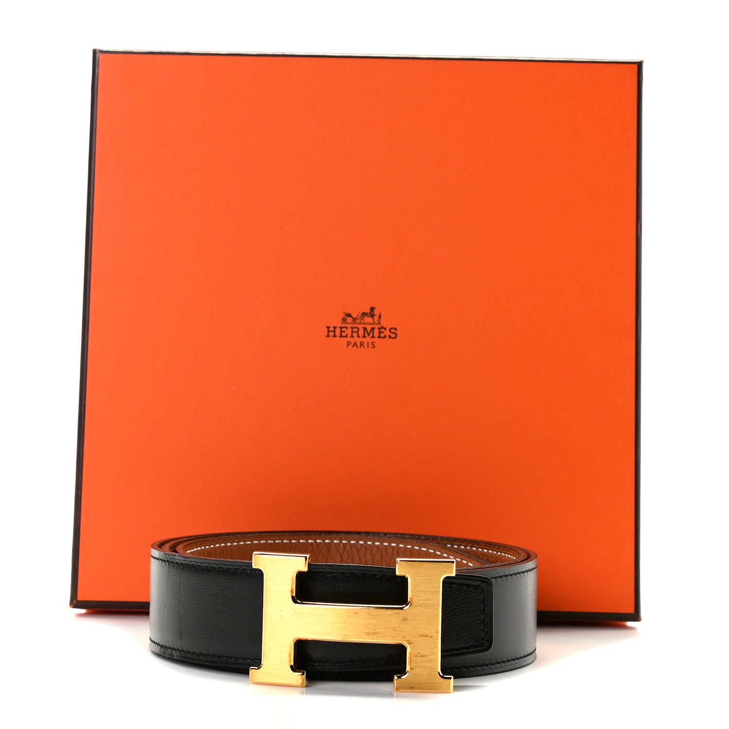 Hermes Box Togo 32mm H Belt 85 Black Gold 5 of 5