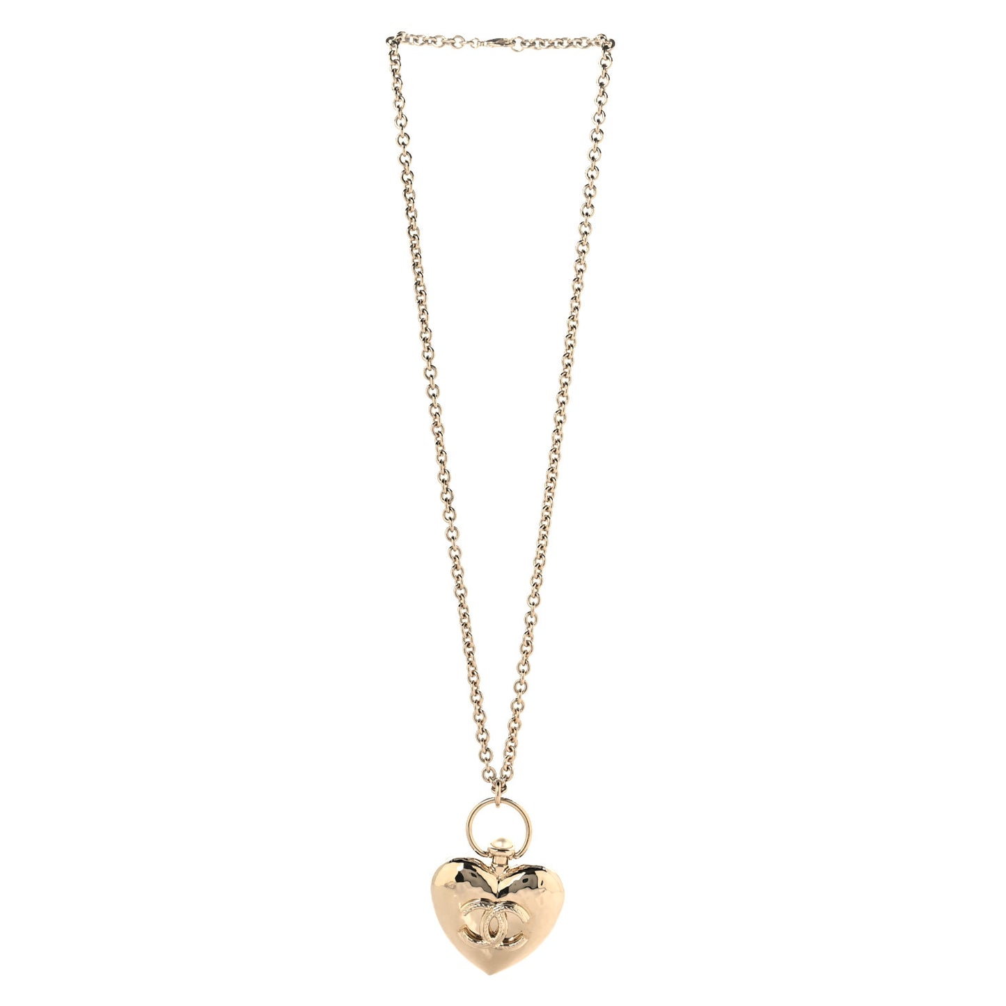Metal CC Heart Locket Necklace Gold