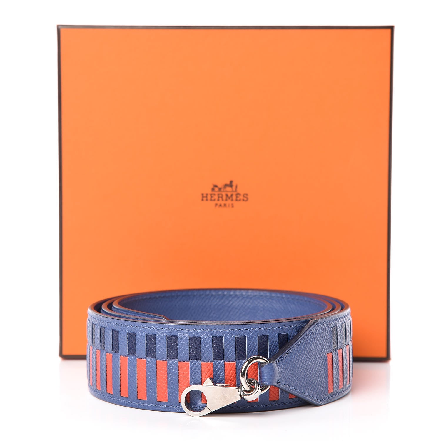 Hermes Epsom 40mm Tressage Shoulder Strap Bleu Brighton Capucine Bleu Saphir 6 of 6