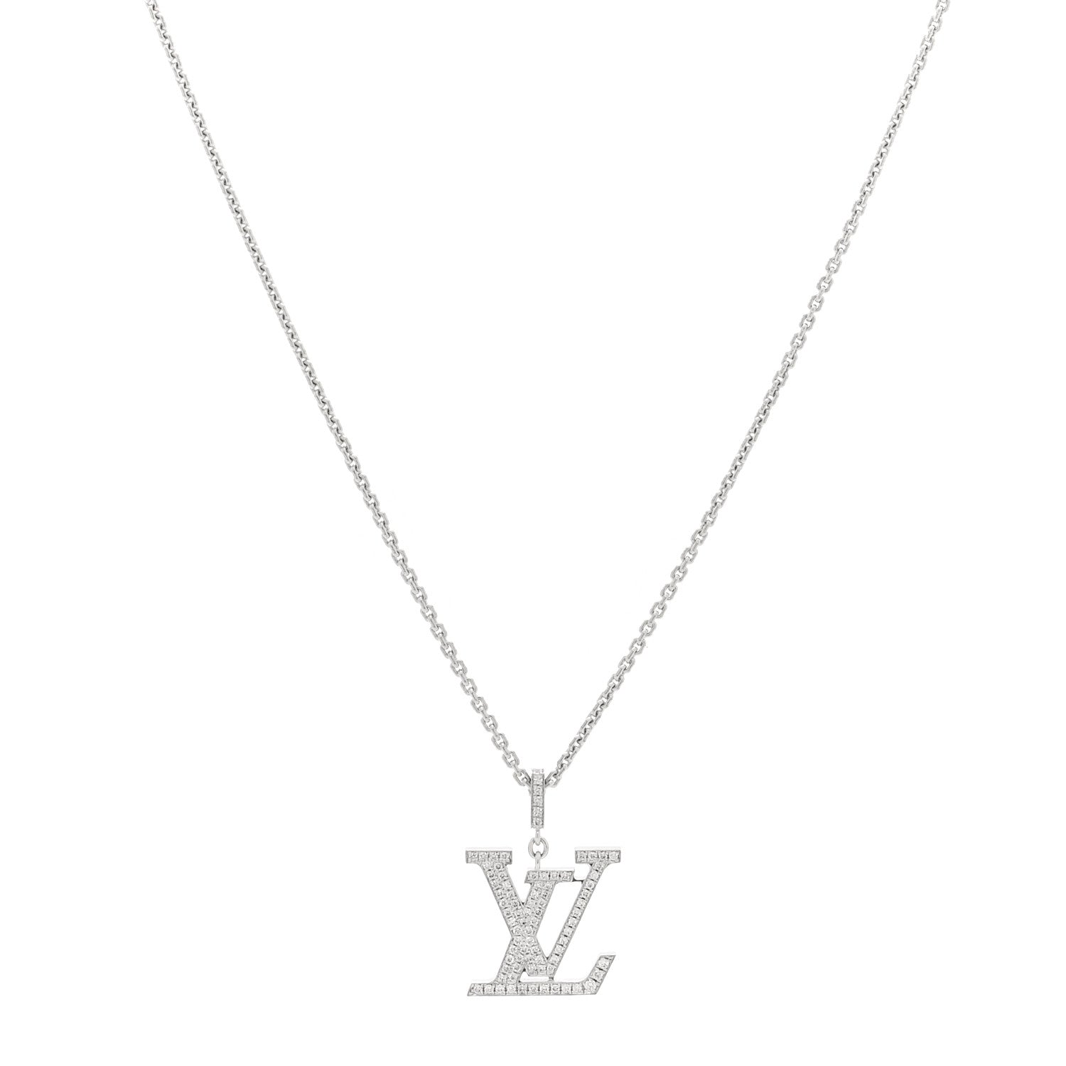 Louis Vuitton 18K White Gold Diamond LV Medium Pendant Necklace 1 of 3
